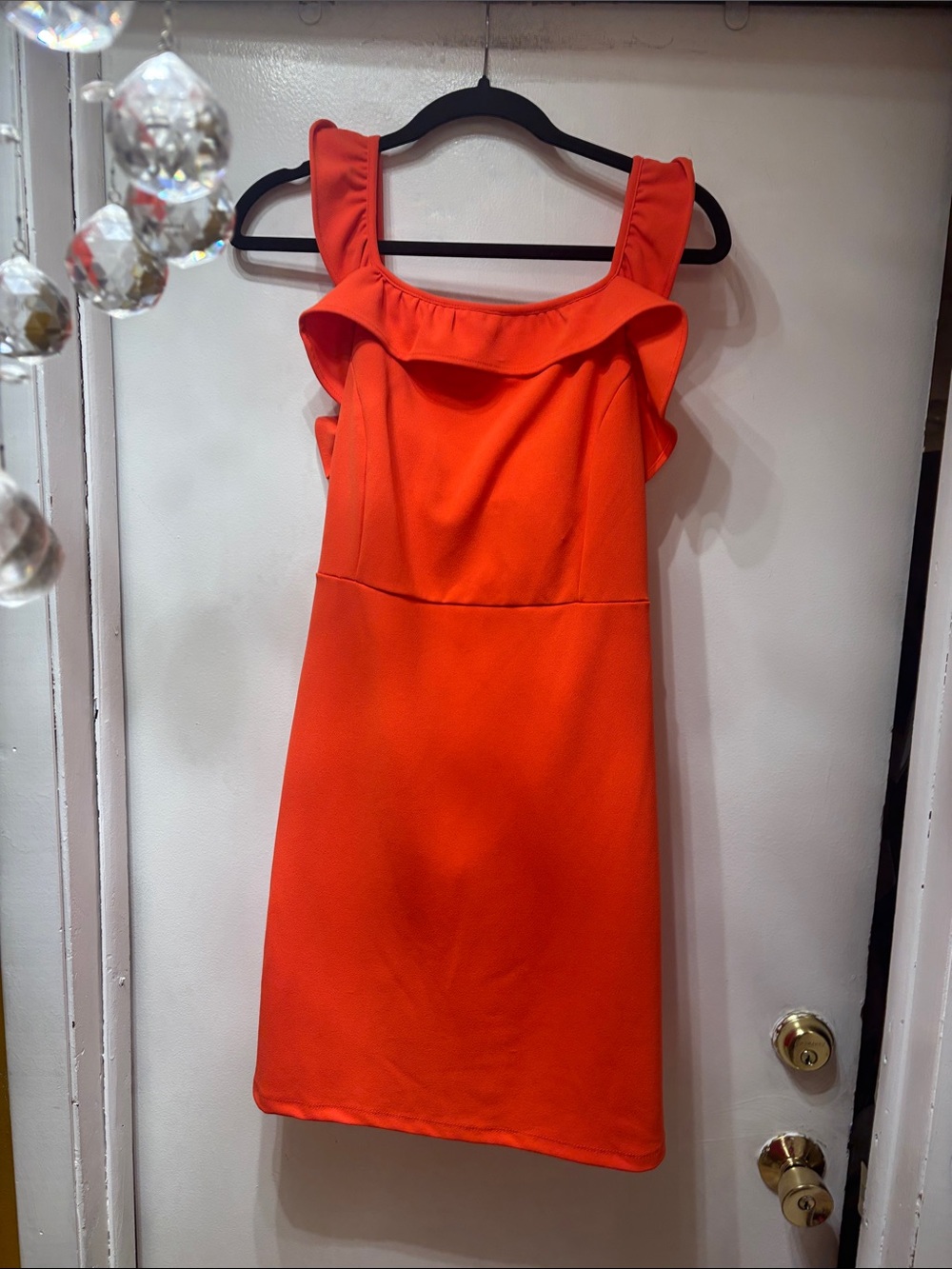 Glamour Orange Ruffle-Shoulder Mini Dress